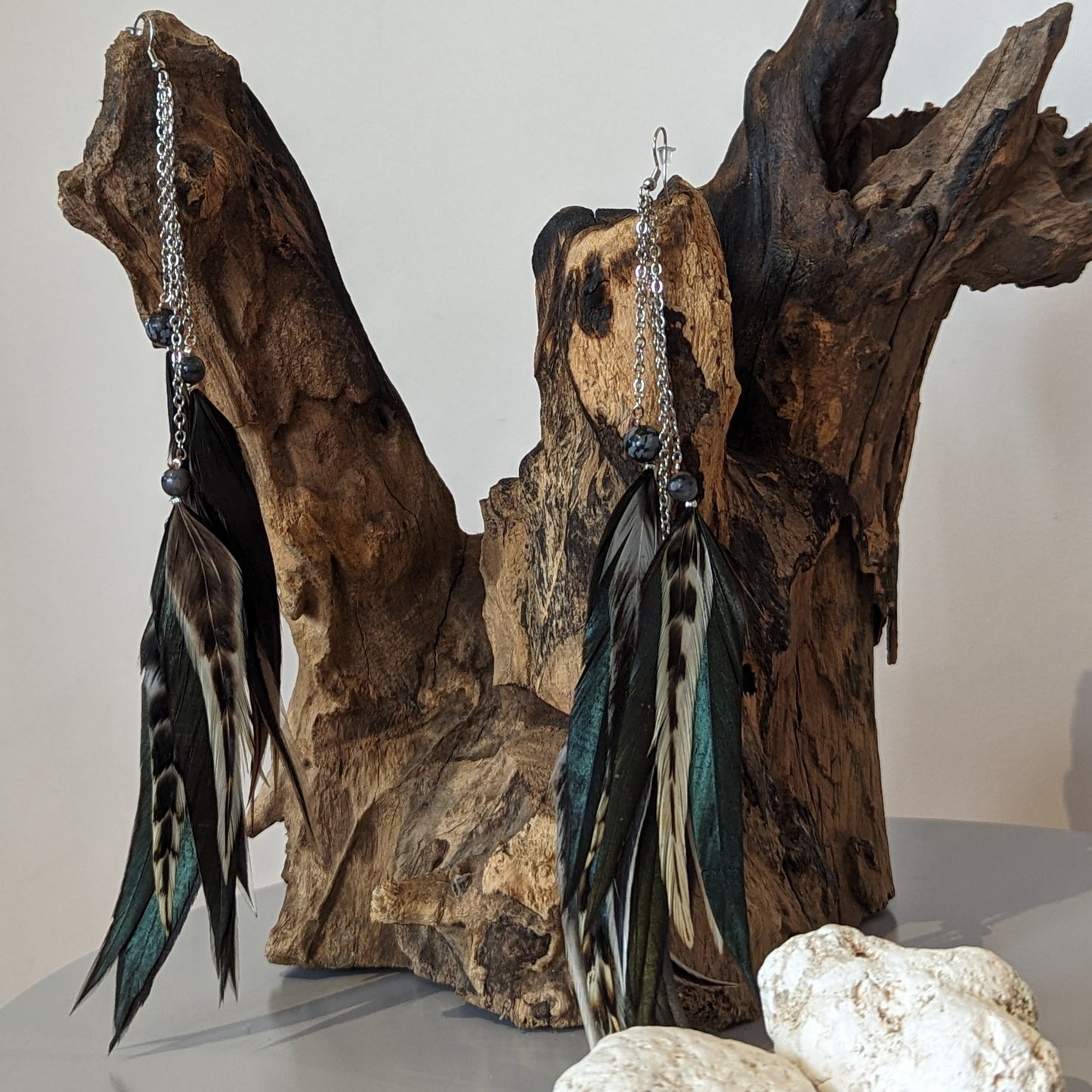 Black Onyx Feather Earrings