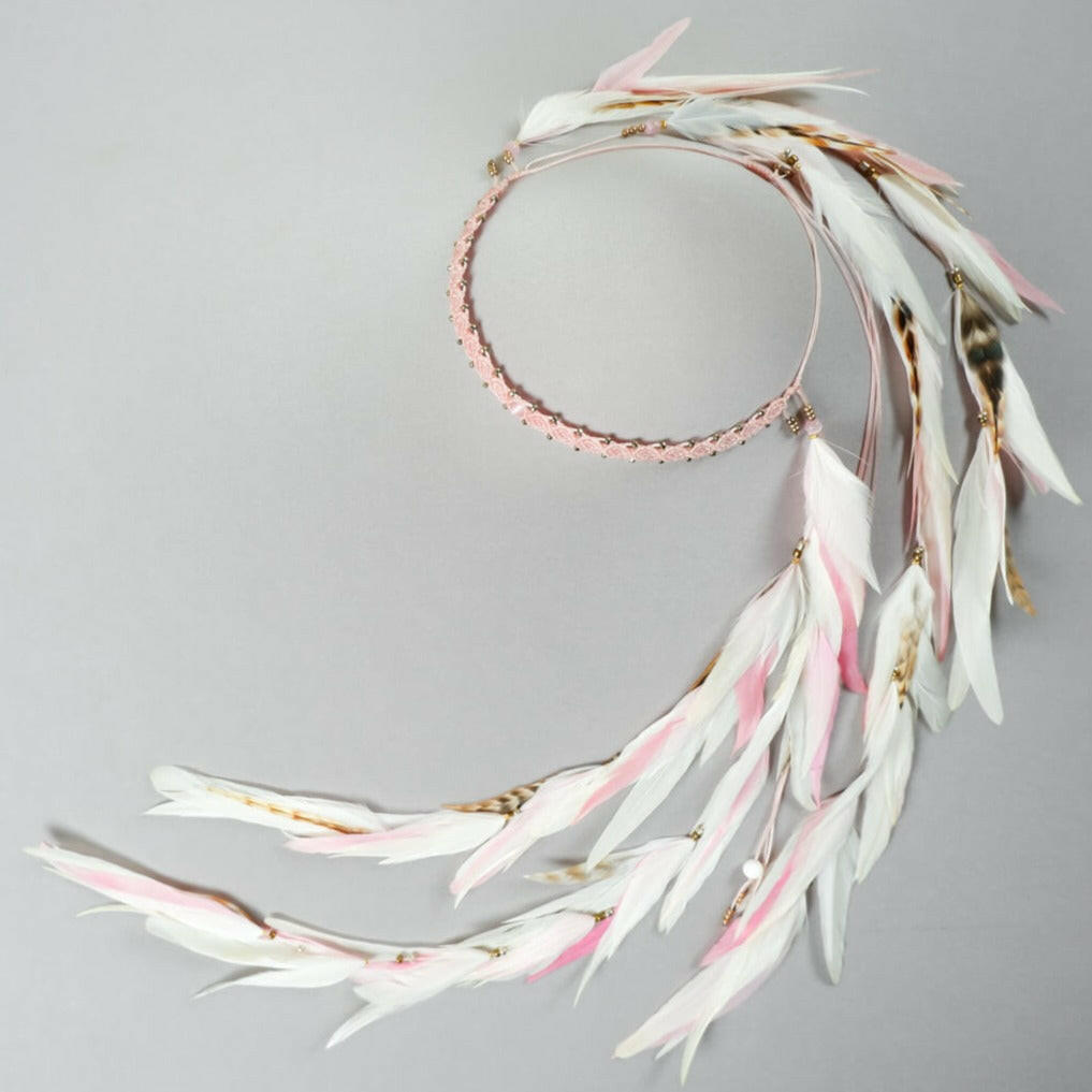 Feather band with pink and white colours