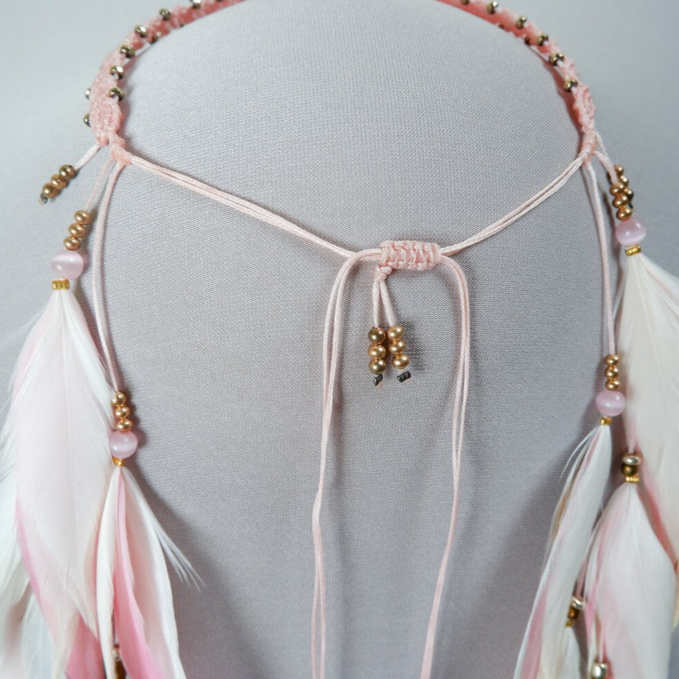 Feather band with pink and white colours