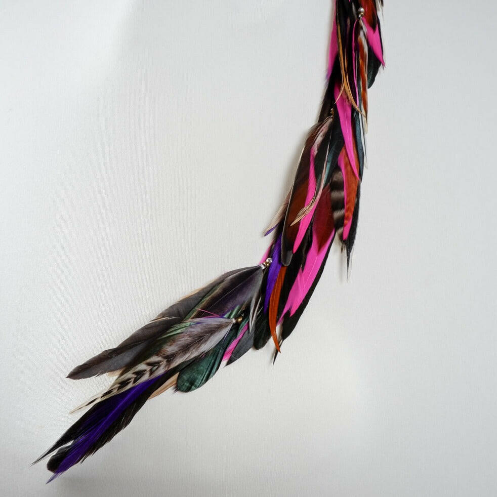 Pink Purple Black Feather Clip Long