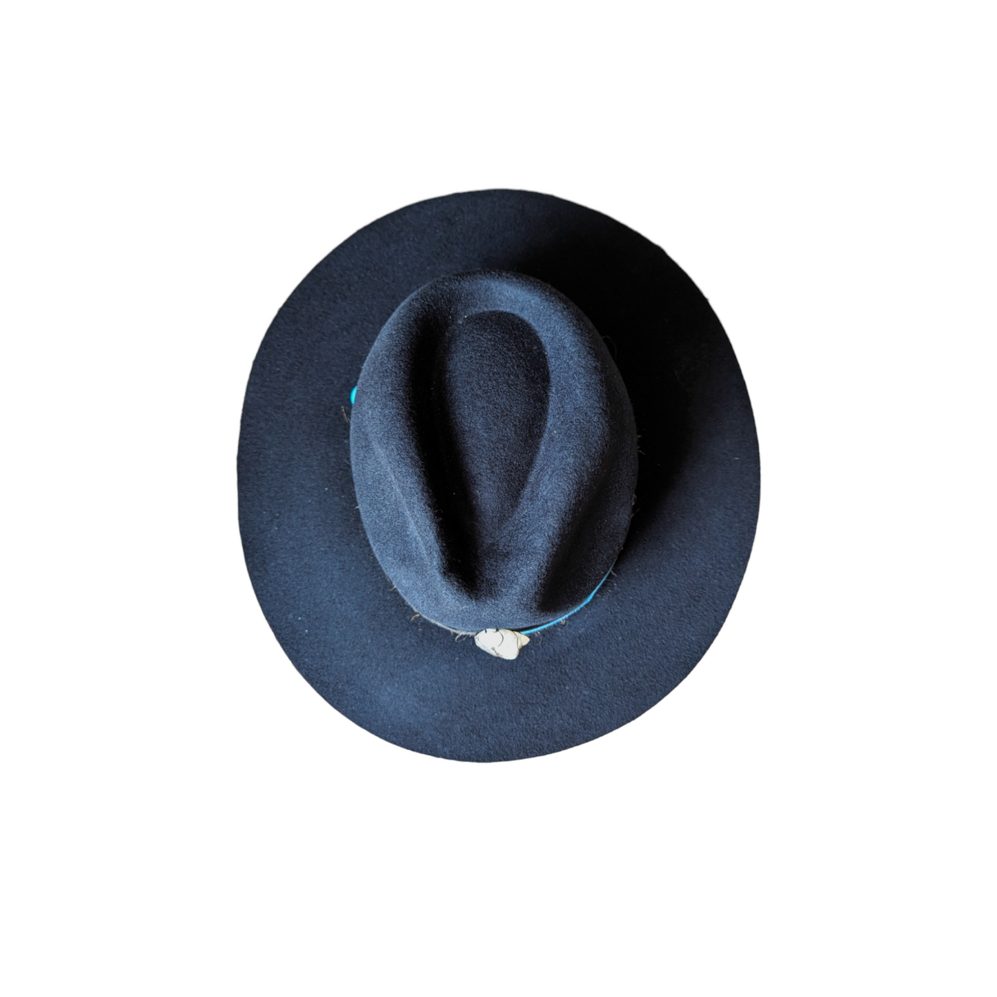 Dark Blue Fedora Wool Hat with a Crystal