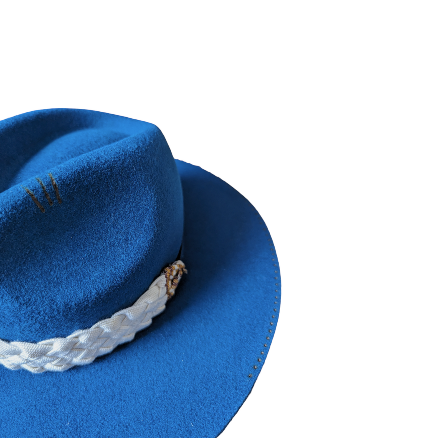 Blue Fedora Fine Wool Hat with Burned Patterns