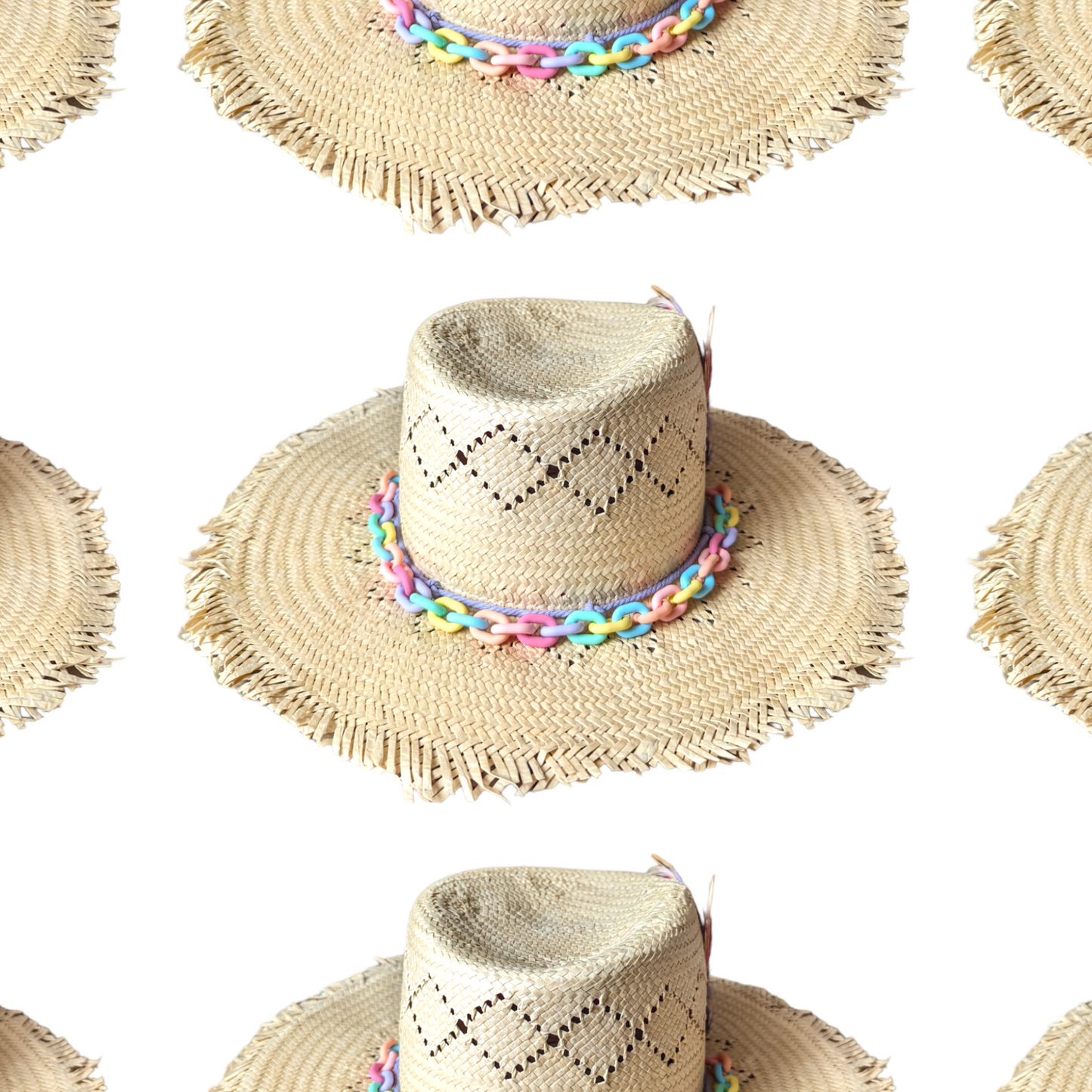 Straw Fedora hat with a wide brim and a colour ribbon band. Perfect for sunny days and stylish outdoor occasions