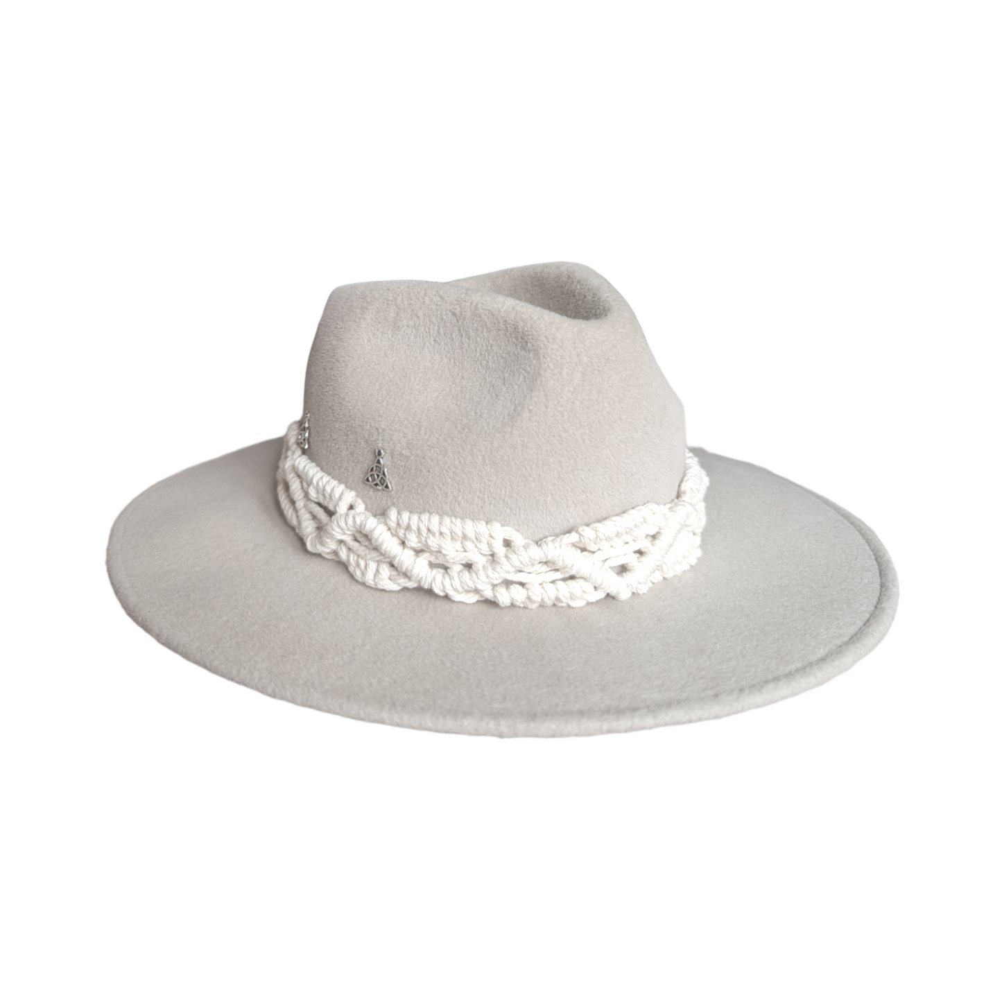 Light Grey Fur Felt Fedora Hat With Macrame