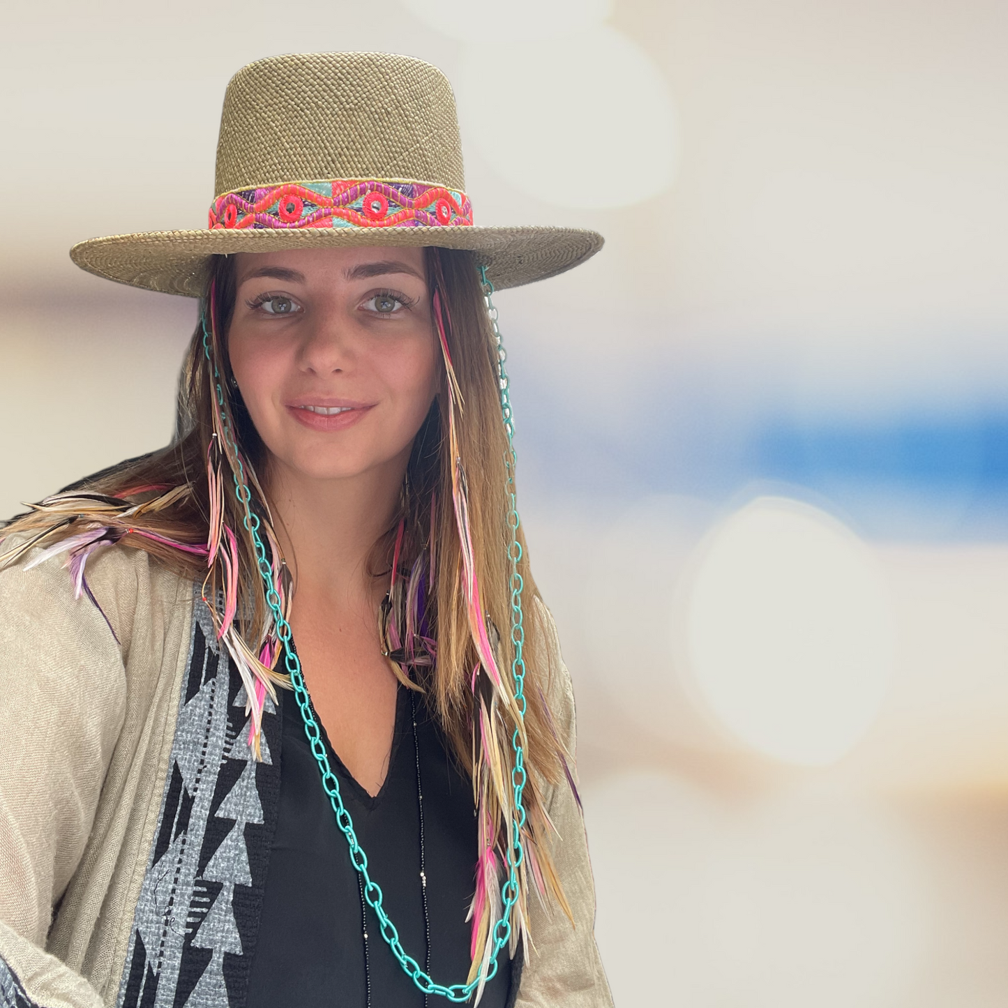Natural Fedora Straw Hat With Bright Band