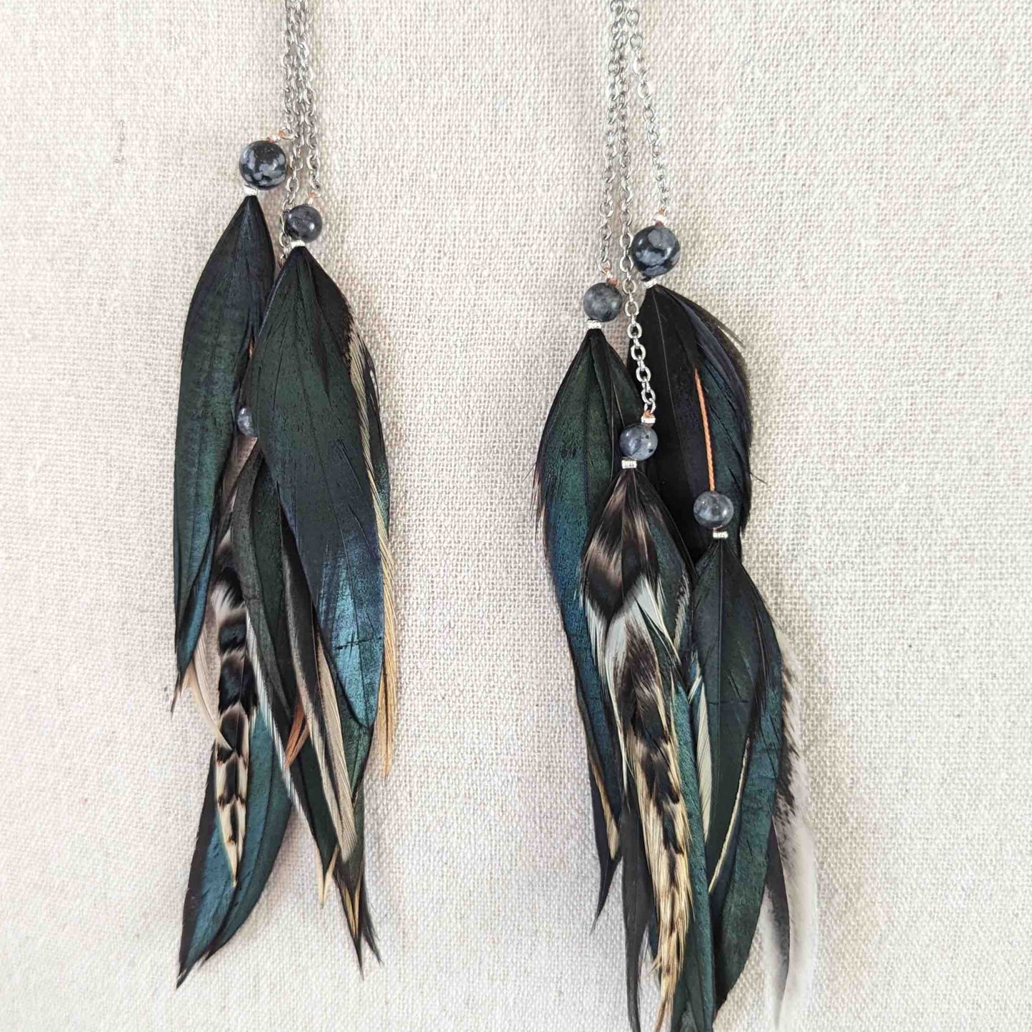 Black Onyx Feather Earrings