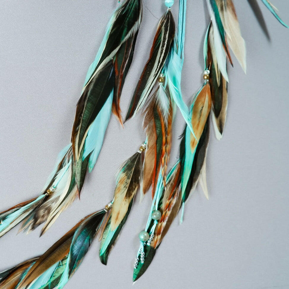 Feather Headband Turquoise Brown White