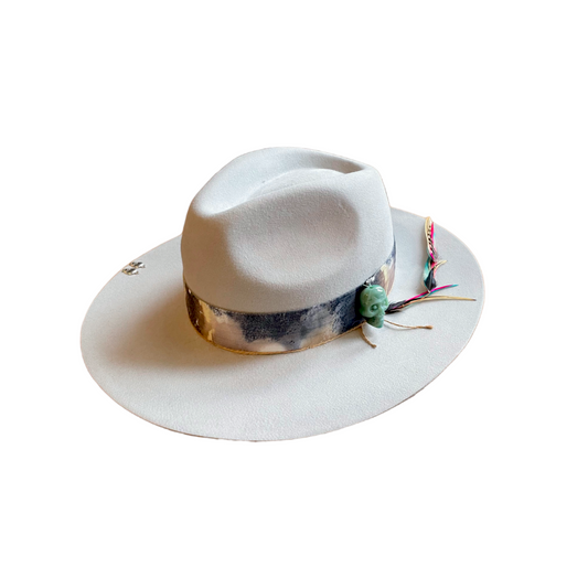 Light Blue Fedora Hat with a Skull