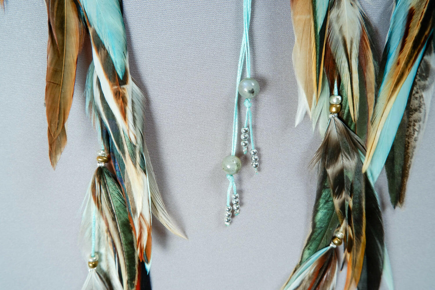 Feather Headband Turquoise Brown White