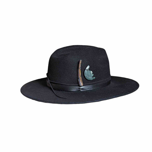 Black Felt Fedora with Moon and Shell