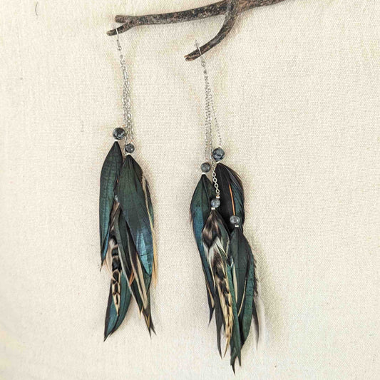 Black Onyx Feather Earrings