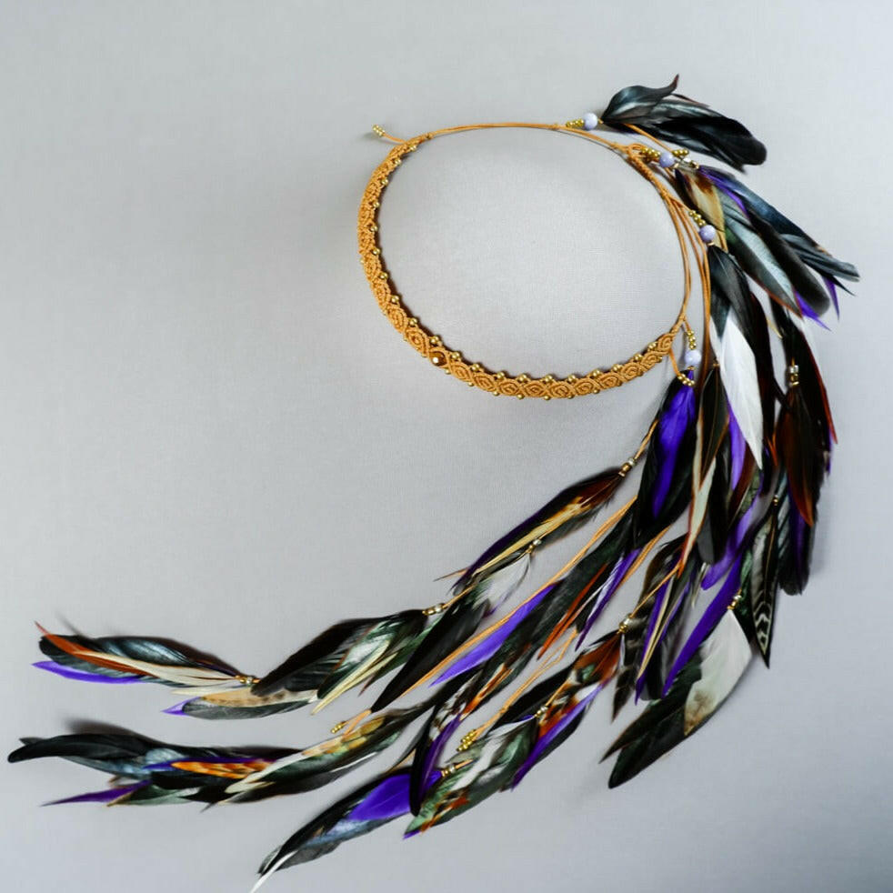 Feather Headband Purple Black White