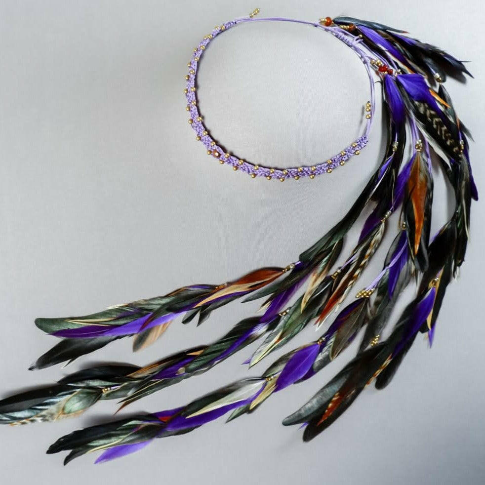 Feather Headband Purple Black White