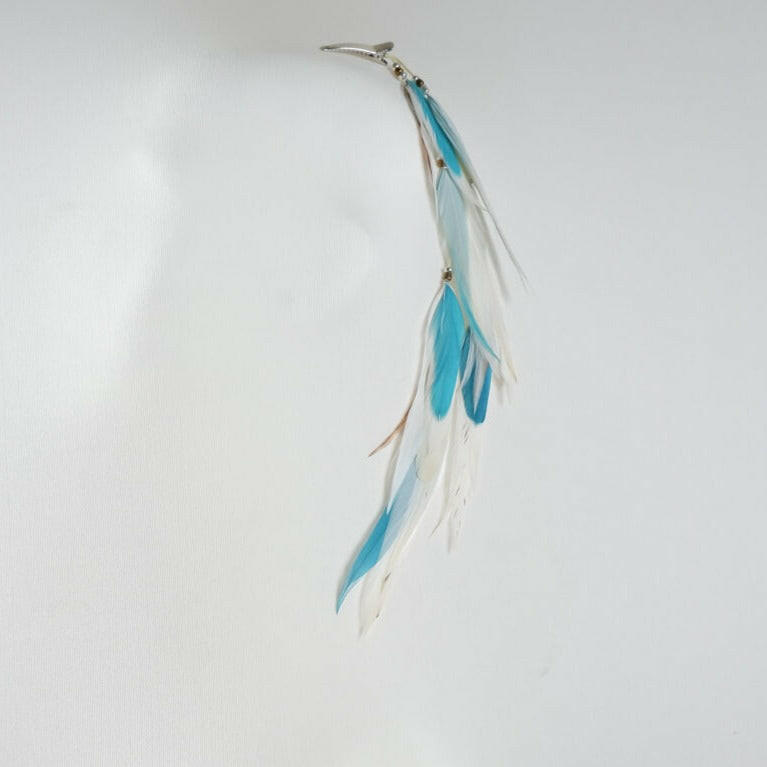 Feather Hair Clip White and Blue.