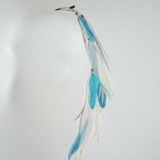 Feather Hair Clip White and Blue.