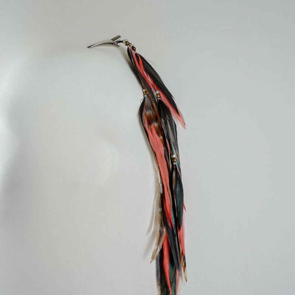 Coral Brown Striped Feather Hair Clip.