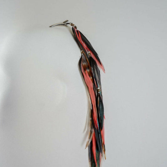 Coral Brown Striped Feather Hair Clip.