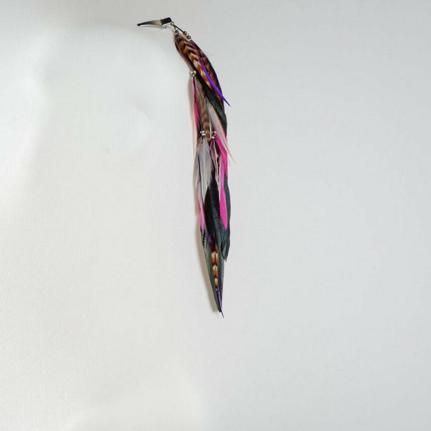 Pink Purple Black Striped Feather Clip.