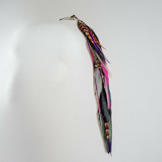 Pink Purple Black Striped Feather Clip.