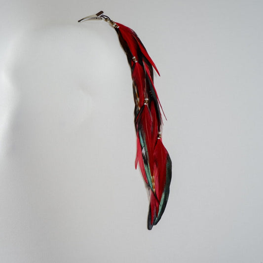 Deep Red Blue Brown Feather Hair Clip