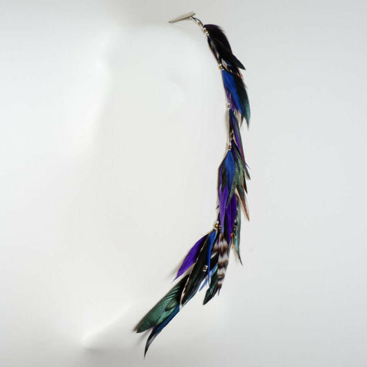 Purple Blue Black Striped Long Feather Clip.