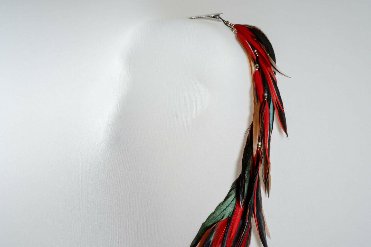 Red Black Brown Feather Clip Long