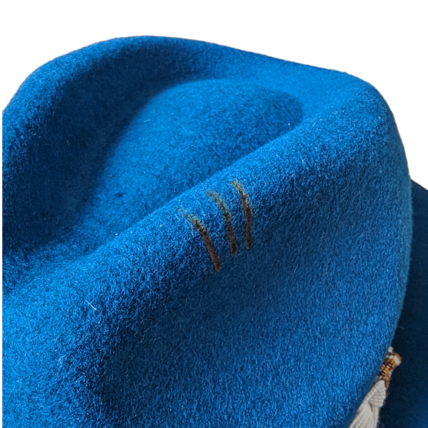 Blue Fedora Fine Wool Hat with Burned Patterns