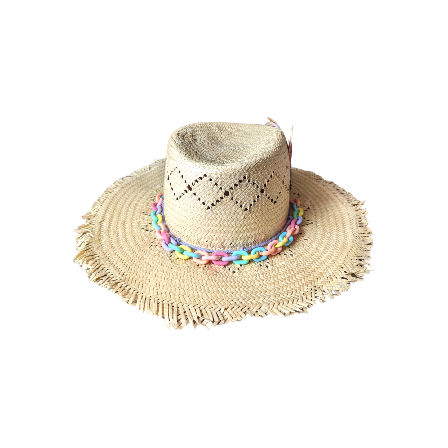 Natural Straw Hat With Colourful Chain