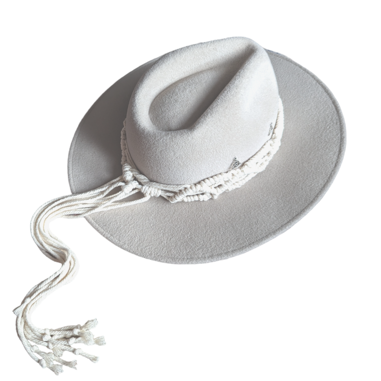 Light Grey Fur Felt Fedora Hat With Macrame