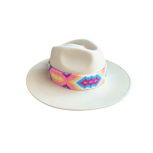 Off-White Fedora Hat with Embroidery