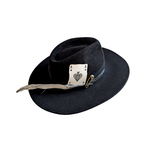 Black Fur Felt Fedora Hat with Ace of Spades card