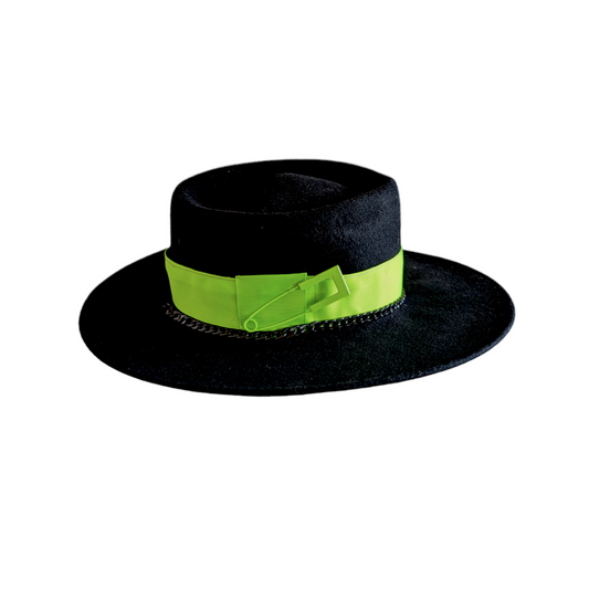 Black fedora hat with neon band