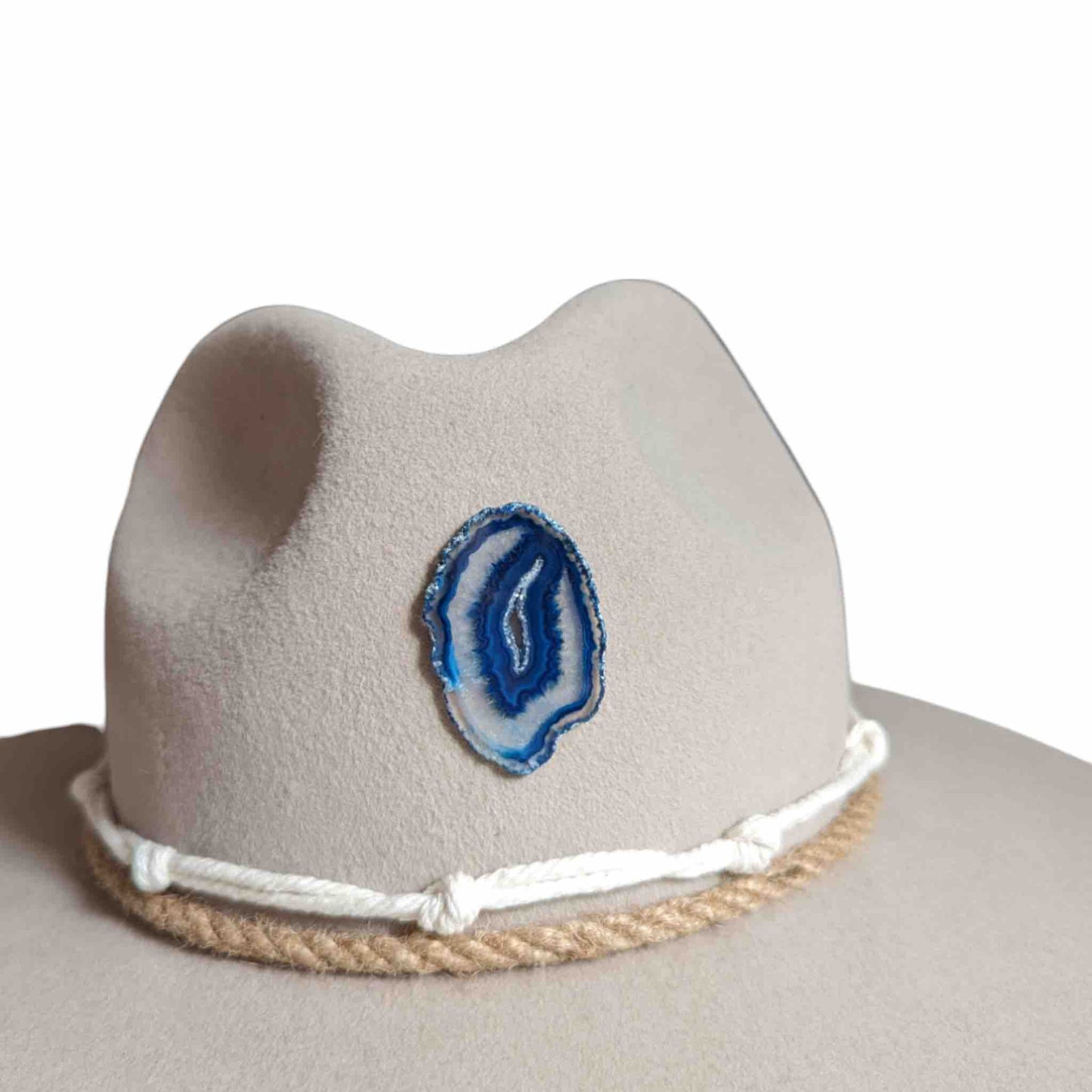 Light Grey Fur Felt Fedora Hat With Blue Agate