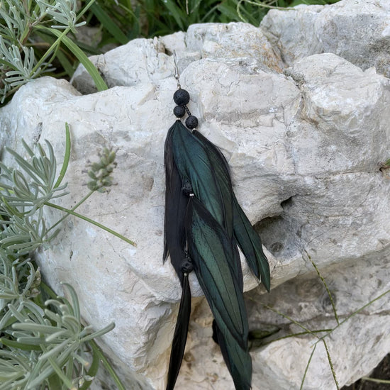 Black Green Feather Earrings