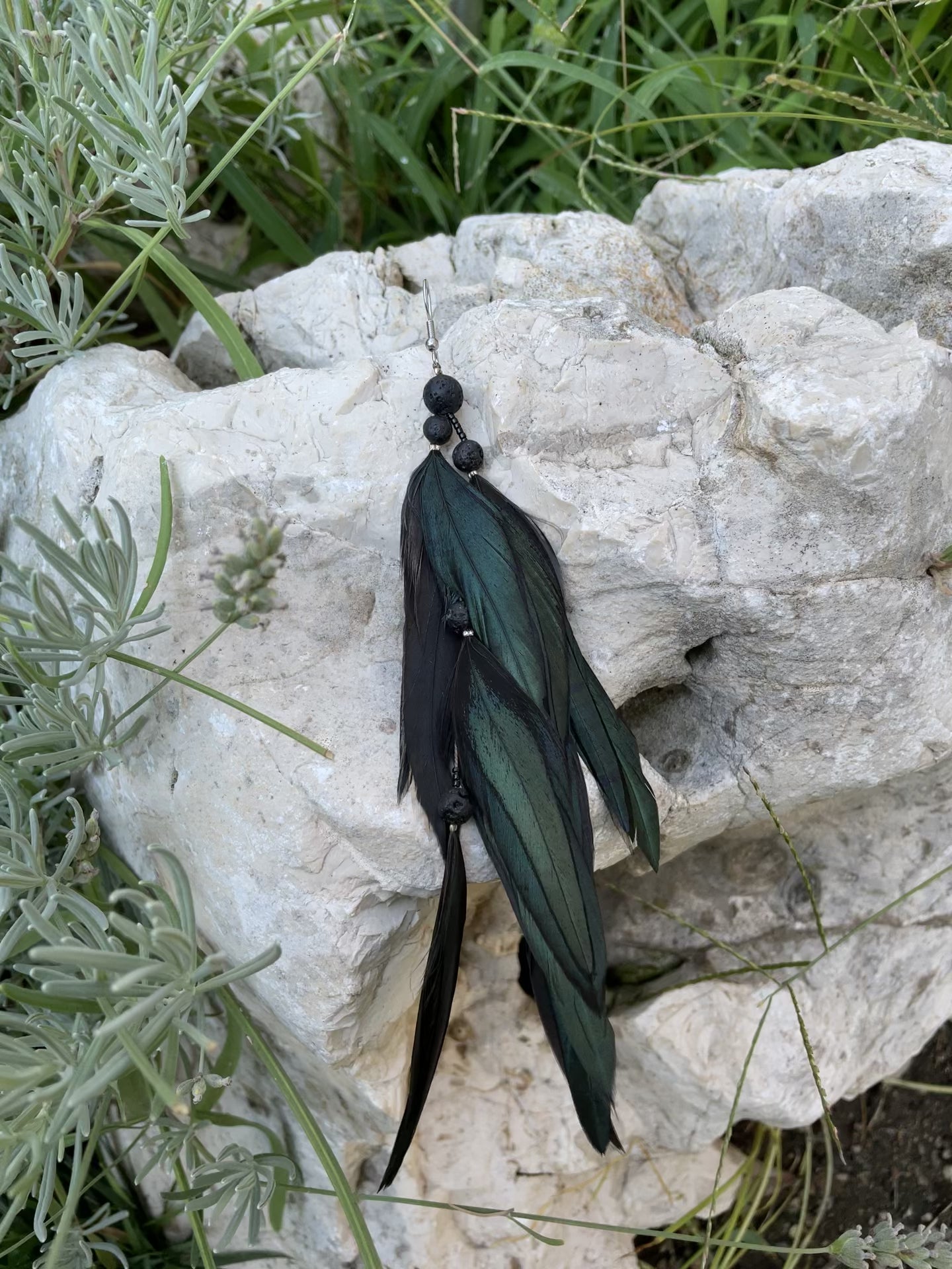 Black Green Feather Earrings
