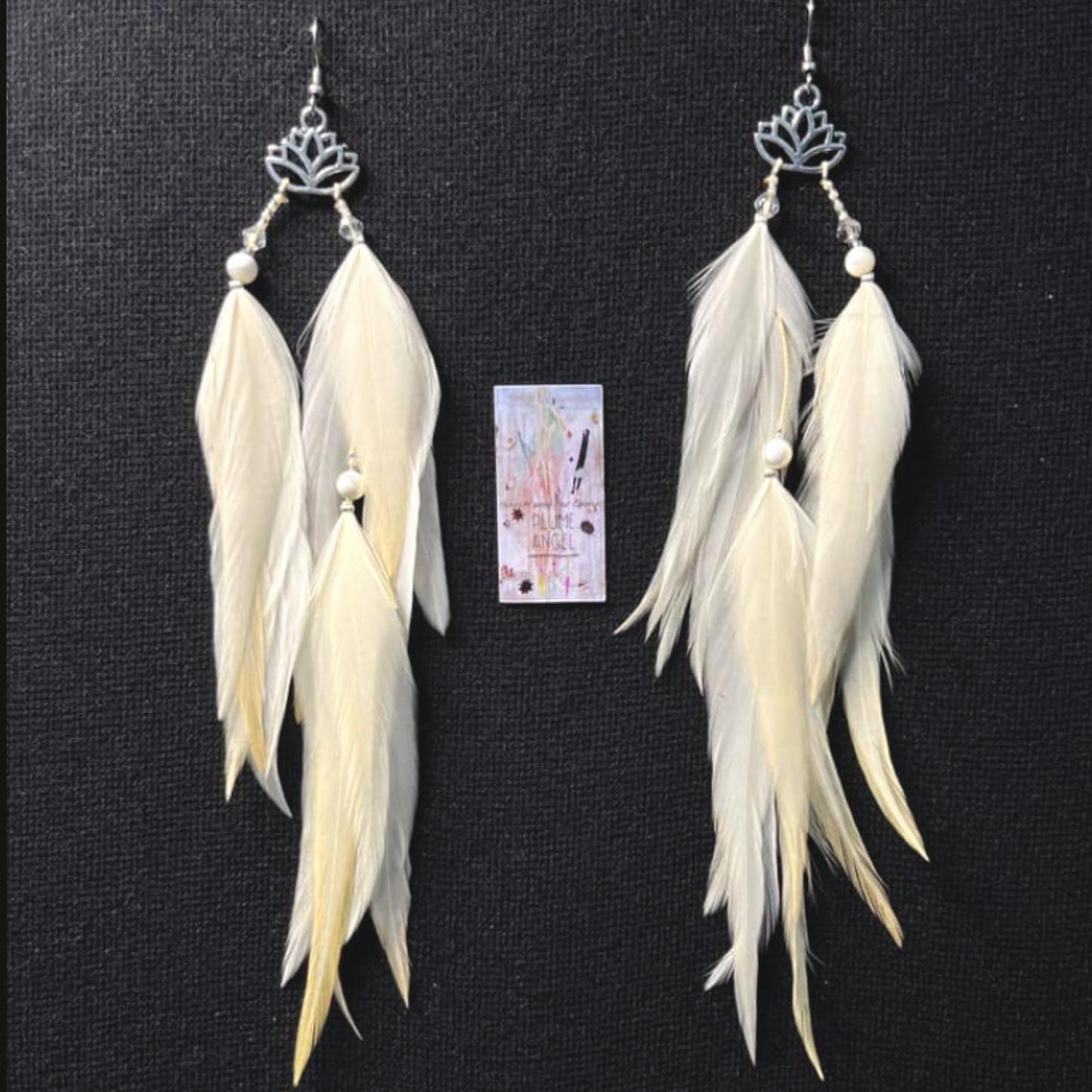 Lotus White Feather Earrings